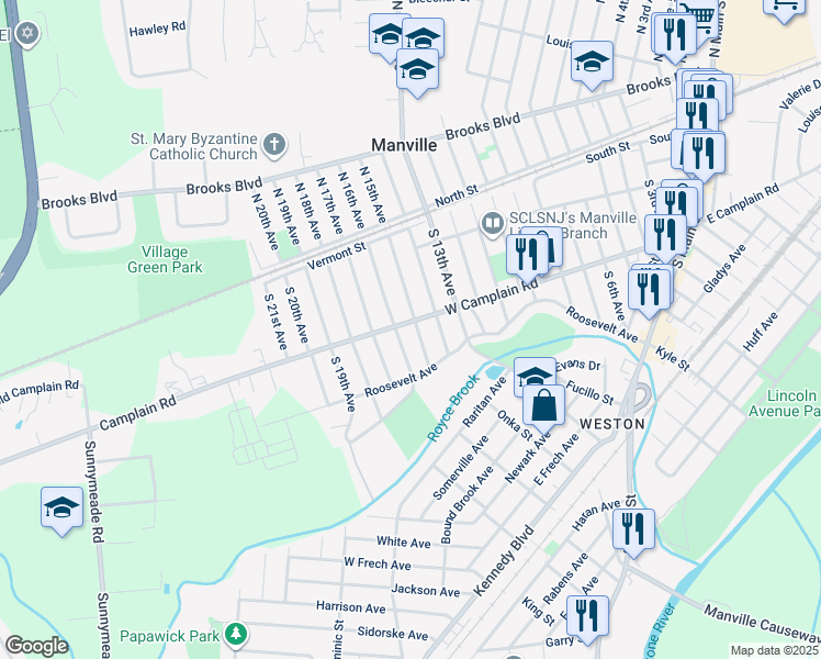 map of restaurants, bars, coffee shops, grocery stores, and more near 221 South 15th Avenue in Manville