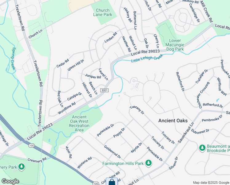 map of restaurants, bars, coffee shops, grocery stores, and more near 7310 Spring Creek Road in Macungie