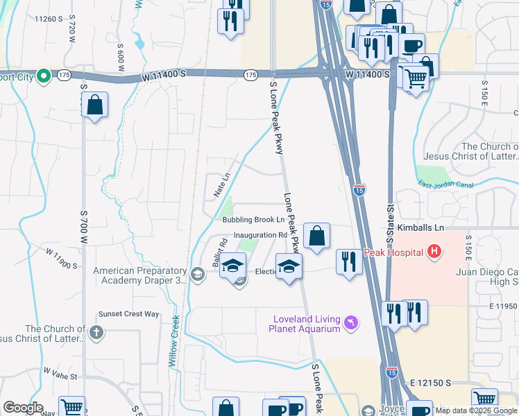 map of restaurants, bars, coffee shops, grocery stores, and more near 269 Beverlee Ann Drive in Draper