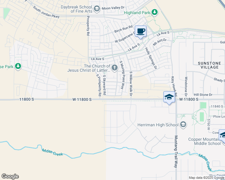 map of restaurants, bars, coffee shops, grocery stores, and more near 6343 Upland View Drive in South Jordan