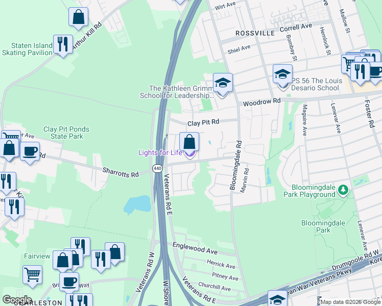 map of restaurants, bars, coffee shops, grocery stores, and more near 2 Robin Court in Staten Island