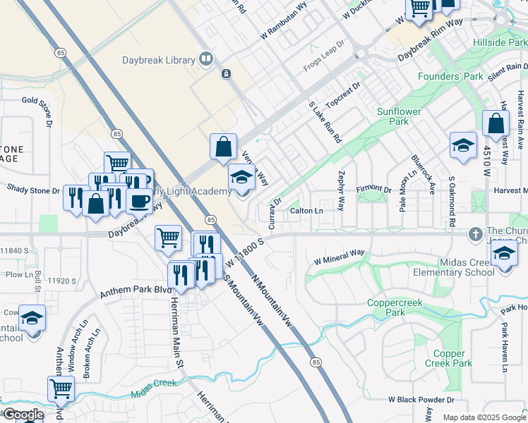 map of restaurants, bars, coffee shops, grocery stores, and more near 5070 11800 South in South Jordan