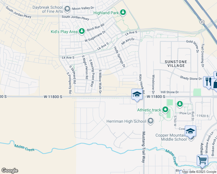 map of restaurants, bars, coffee shops, grocery stores, and more near 6184 Franciscotti Drive in South Jordan