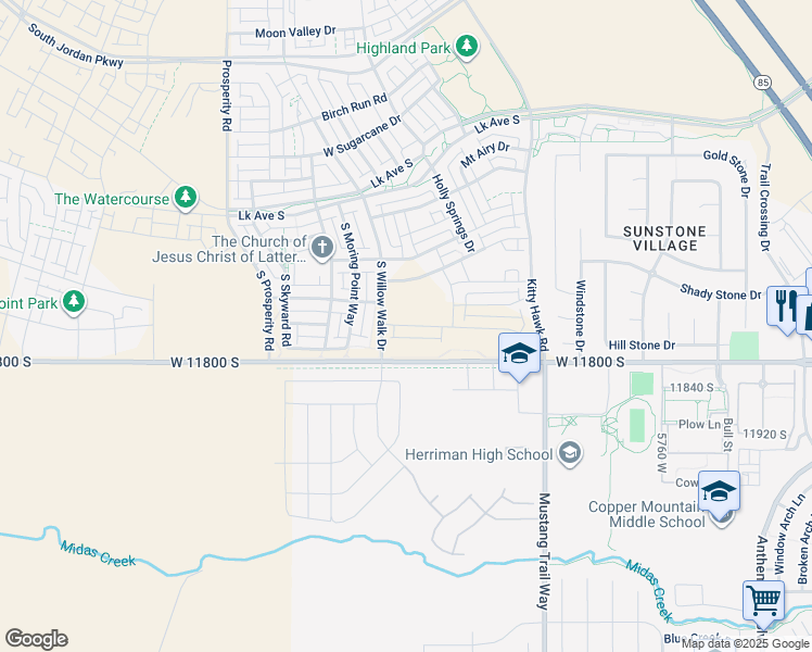 map of restaurants, bars, coffee shops, grocery stores, and more near 6196 Franciscotti Drive in South Jordan