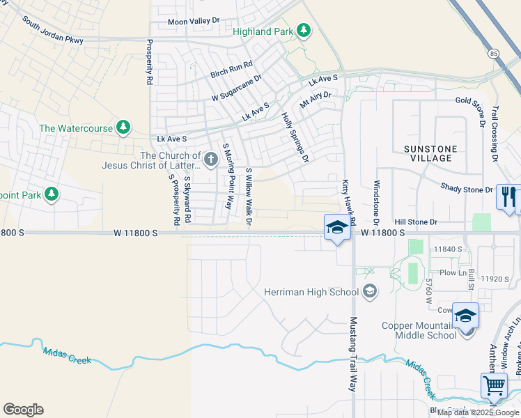 map of restaurants, bars, coffee shops, grocery stores, and more near 6206 Franciscotti Drive in South Jordan