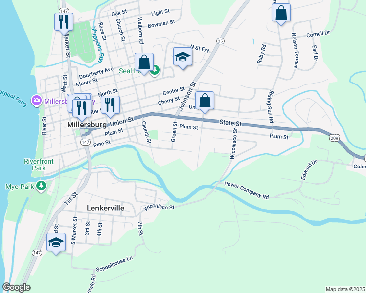 map of restaurants, bars, coffee shops, grocery stores, and more near 523 Chestnut Street in Millersburg