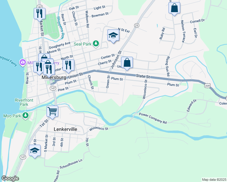map of restaurants, bars, coffee shops, grocery stores, and more near 523 Chestnut Street in Millersburg