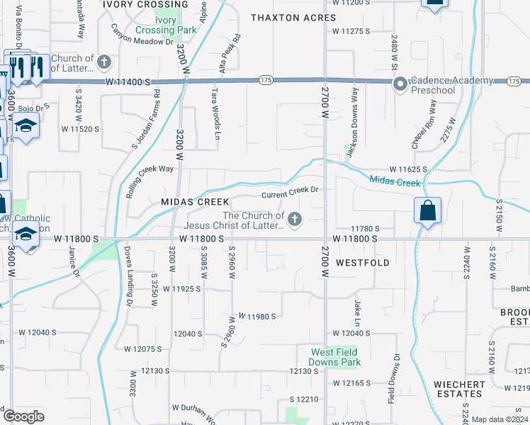 map of restaurants, bars, coffee shops, grocery stores, and more near 2896 West 11770 South in South Jordan