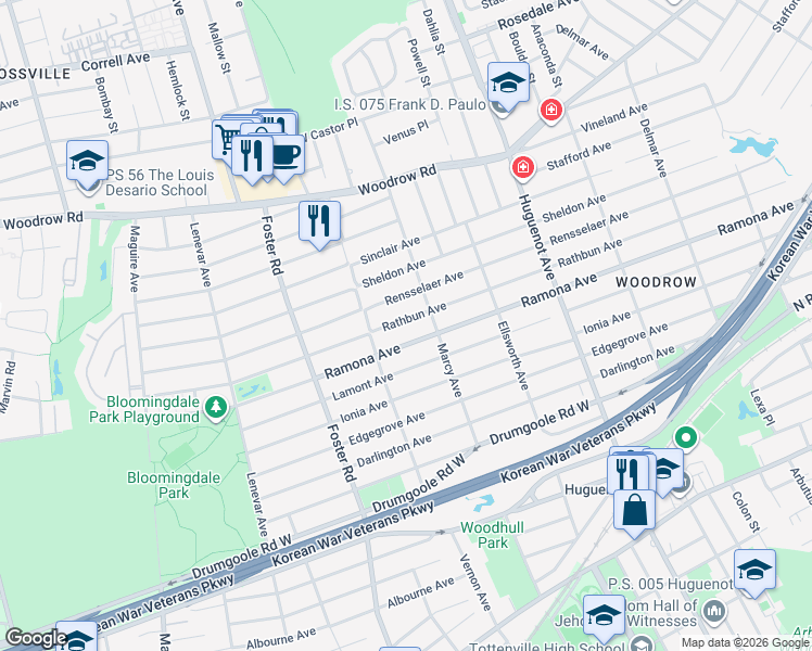 map of restaurants, bars, coffee shops, grocery stores, and more near 487 Ramona Avenue in Staten Island