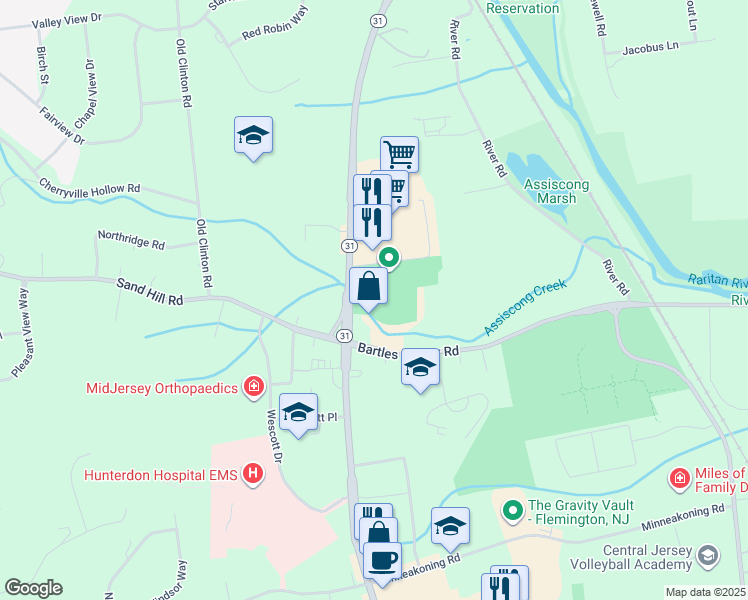 map of restaurants, bars, coffee shops, grocery stores, and more near 5 Bartles Corner Road in Flemington