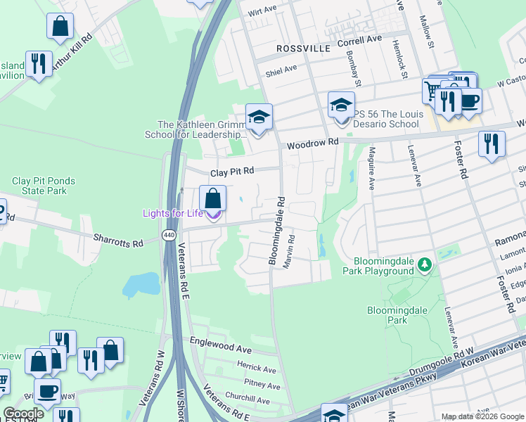 map of restaurants, bars, coffee shops, grocery stores, and more near 22 Sharrotts Road in Staten Island