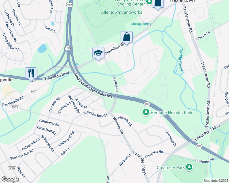 map of restaurants, bars, coffee shops, grocery stores, and more near 8345 Alexander Court in Breinigsville
