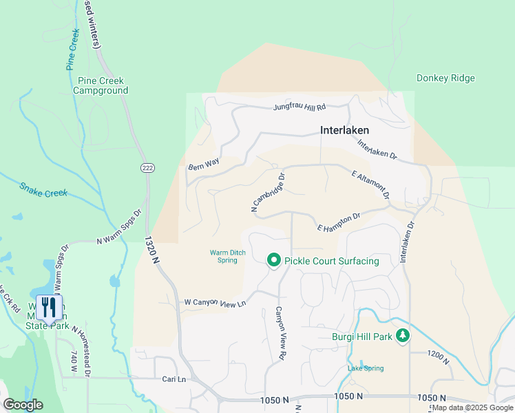map of restaurants, bars, coffee shops, grocery stores, and more near 1636 North Cambridge Drive in Midway