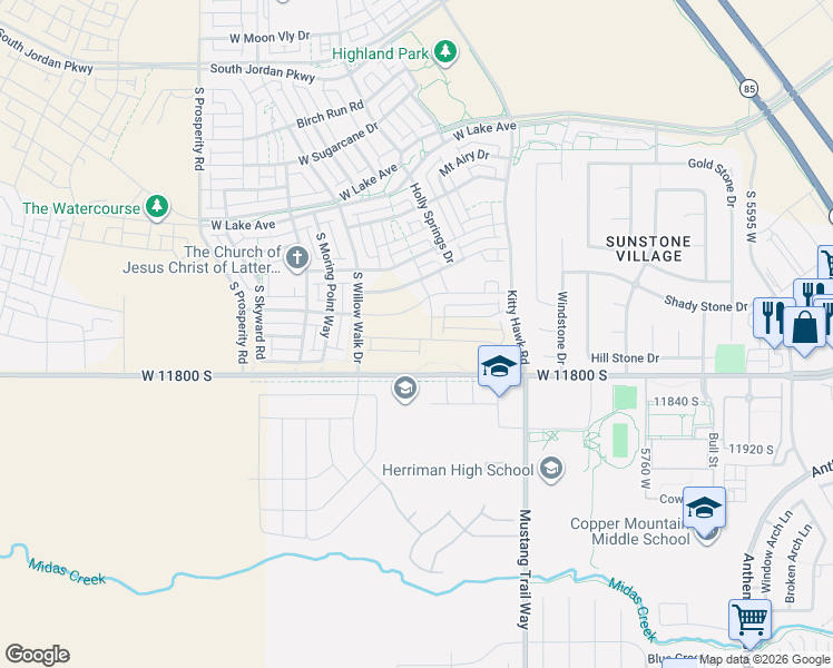 map of restaurants, bars, coffee shops, grocery stores, and more near 6142 Franciscotti Drive in South Jordan