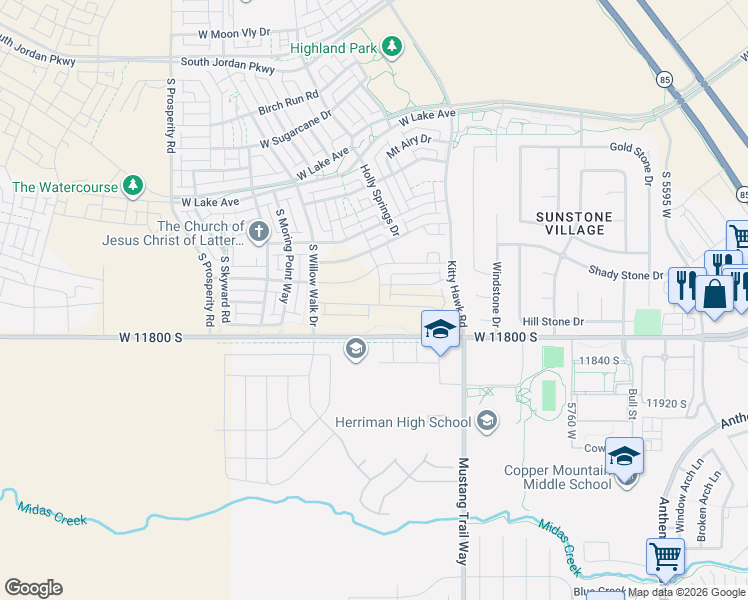map of restaurants, bars, coffee shops, grocery stores, and more near 11734 South Gannett Way in South Jordan