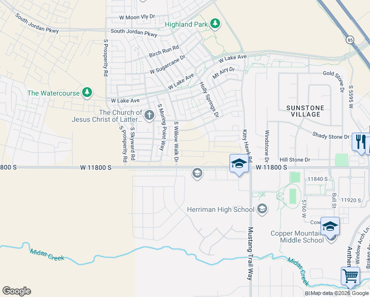 map of restaurants, bars, coffee shops, grocery stores, and more near 6206 Franciscotti Drive in South Jordan
