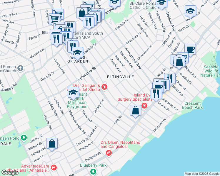 map of restaurants, bars, coffee shops, grocery stores, and more near in Staten Island