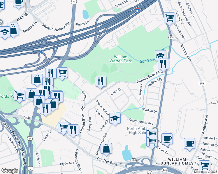map of restaurants, bars, coffee shops, grocery stores, and more near 778 Gornik Drive in Perth Amboy