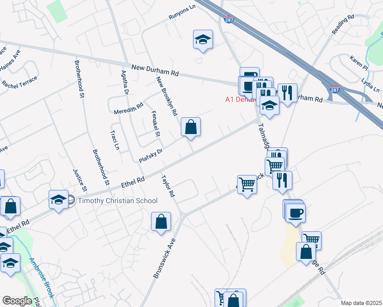 map of restaurants, bars, coffee shops, grocery stores, and more near 75 Ethel Road in Edison