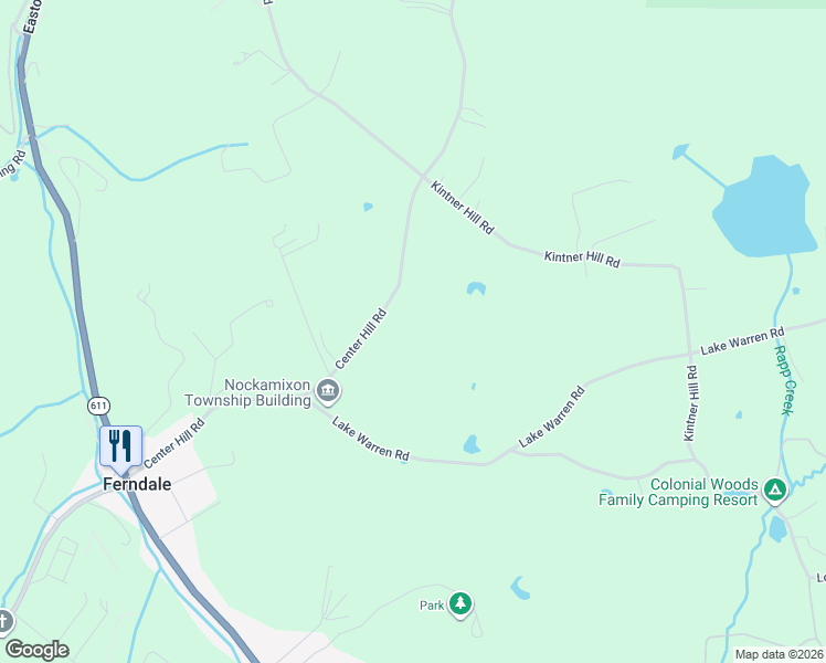 map of restaurants, bars, coffee shops, grocery stores, and more near 140 Center Hill Road in Upper Black Eddy