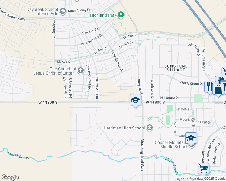 map of restaurants, bars, coffee shops, grocery stores, and more near 6142 Franciscotti Drive in South Jordan