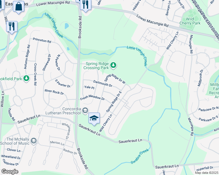 map of restaurants, bars, coffee shops, grocery stores, and more near 5266 Dartmouth Drive in Macungie