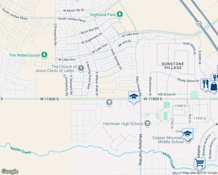 map of restaurants, bars, coffee shops, grocery stores, and more near 6162 Franciscotti Drive in South Jordan