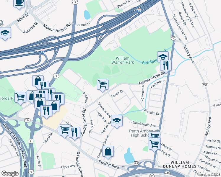 map of restaurants, bars, coffee shops, grocery stores, and more near 778 Gornik Drive in Perth Amboy