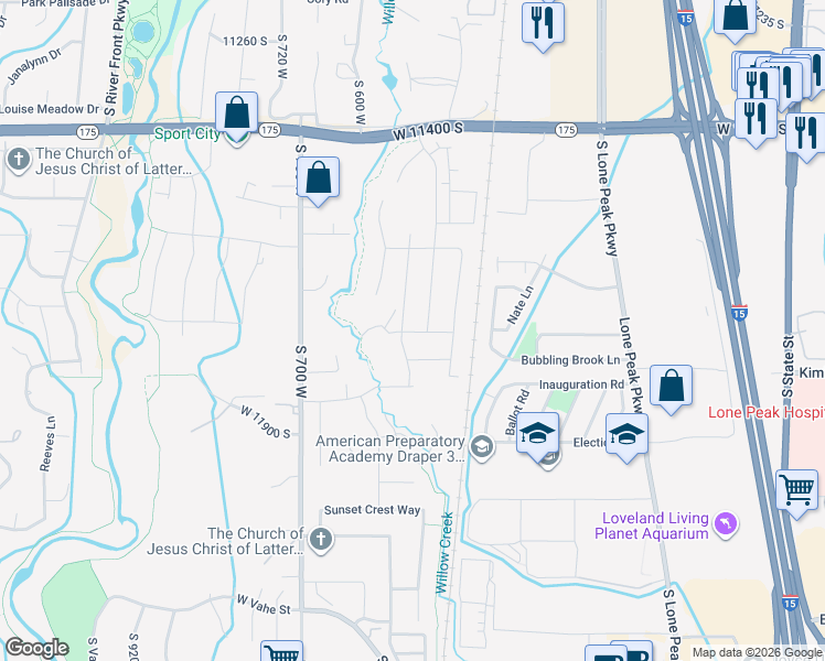 map of restaurants, bars, coffee shops, grocery stores, and more near 425 West 11400 South in Draper