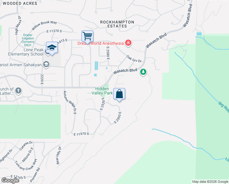map of restaurants, bars, coffee shops, grocery stores, and more near 11686 Cassowary Drive in Sandy