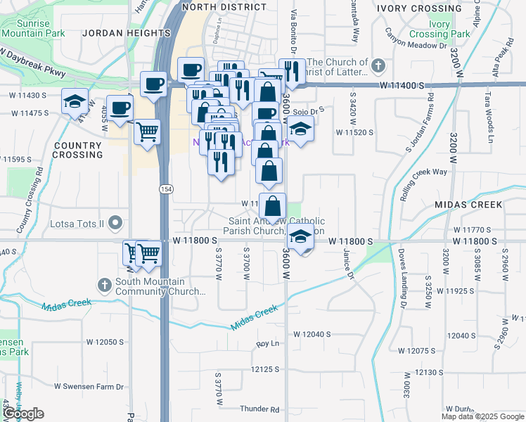 map of restaurants, bars, coffee shops, grocery stores, and more near 11681 South Parkway Plaza Drive in South Jordan