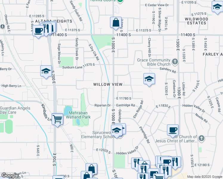map of restaurants, bars, coffee shops, grocery stores, and more near 11726 South 1000 East in Sandy