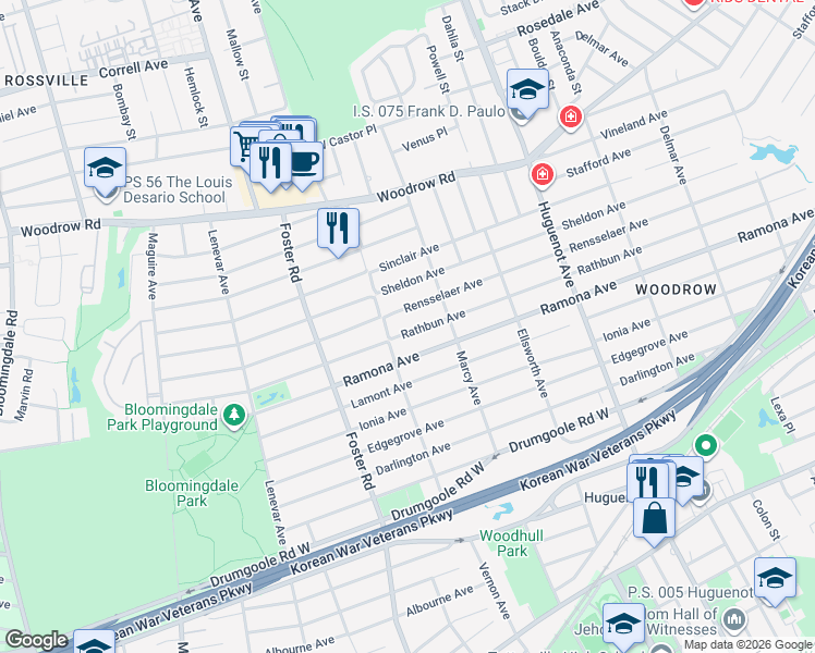 map of restaurants, bars, coffee shops, grocery stores, and more near 819 Rensselaer Avenue in Staten Island