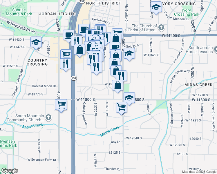 map of restaurants, bars, coffee shops, grocery stores, and more near 3761 West Parkway Plaza Drive in South Jordan