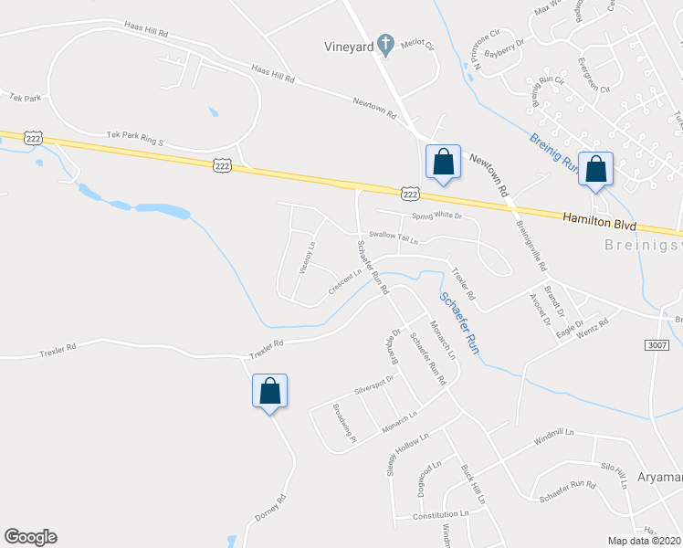 map of restaurants, bars, coffee shops, grocery stores, and more near 941 Orange Tip Way in Breinigsville