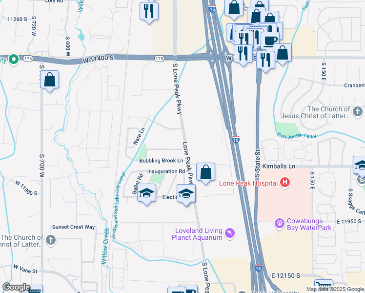 map of restaurants, bars, coffee shops, grocery stores, and more near 234 Beverlee Ann Drive in Draper