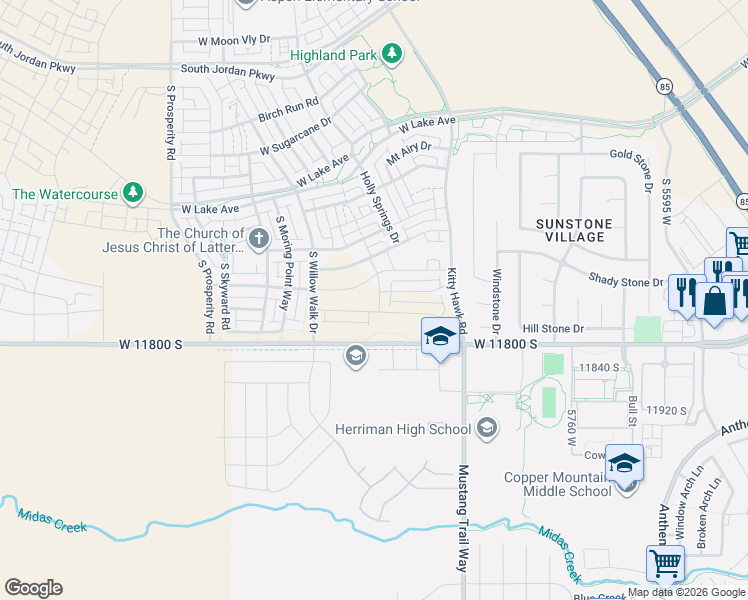 map of restaurants, bars, coffee shops, grocery stores, and more near 11722 South Gannett Way in South Jordan