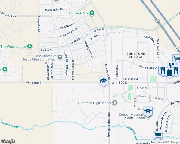 map of restaurants, bars, coffee shops, grocery stores, and more near 11721 South Gannett Way in South Jordan