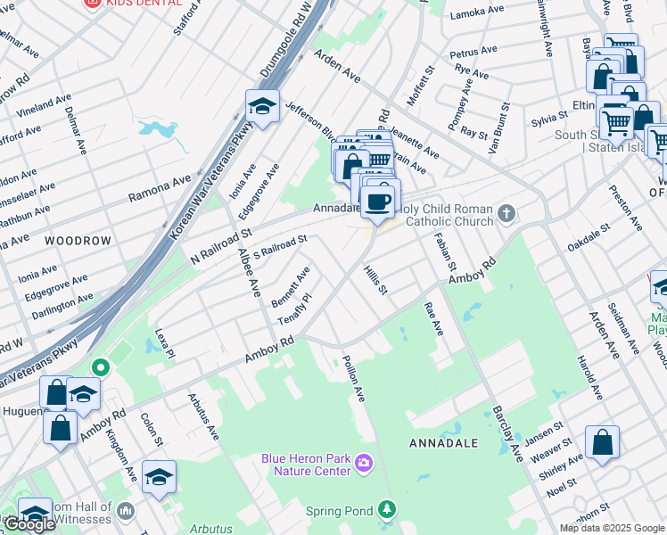 map of restaurants, bars, coffee shops, grocery stores, and more near 136 North Pine Terrace in Staten Island