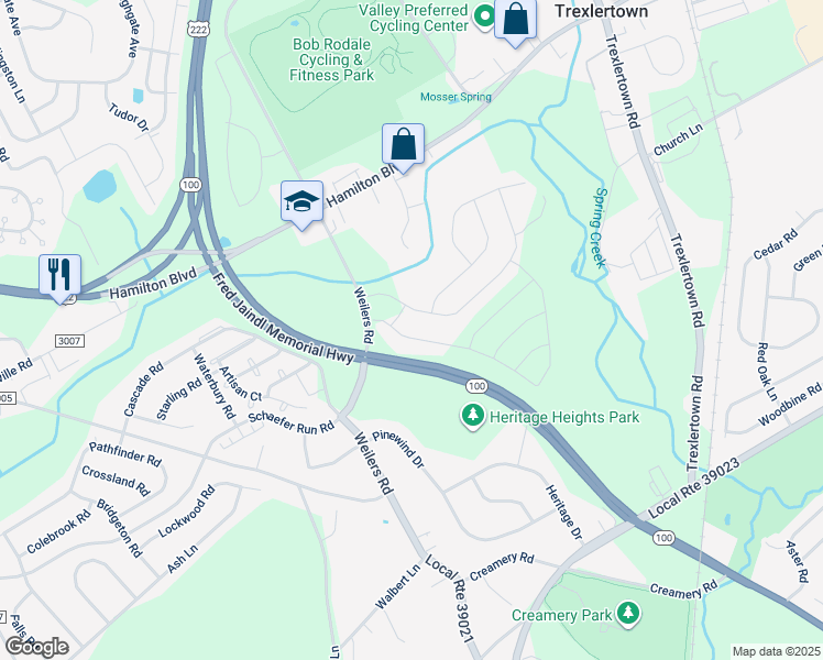 map of restaurants, bars, coffee shops, grocery stores, and more near 8137 Century Boulevard in Breinigsville