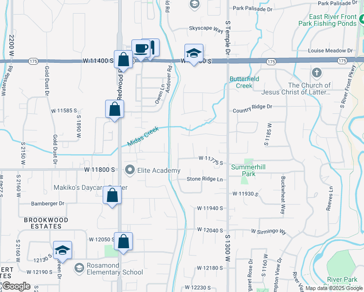 map of restaurants, bars, coffee shops, grocery stores, and more near 11711 Stone Crest Circle in Riverton