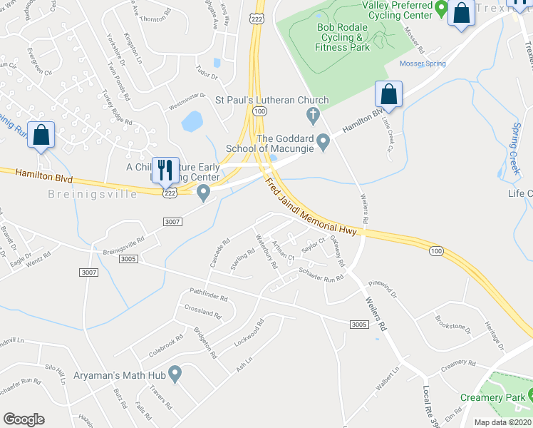 map of restaurants, bars, coffee shops, grocery stores, and more near 8517 Gateway Road in Breinigsville