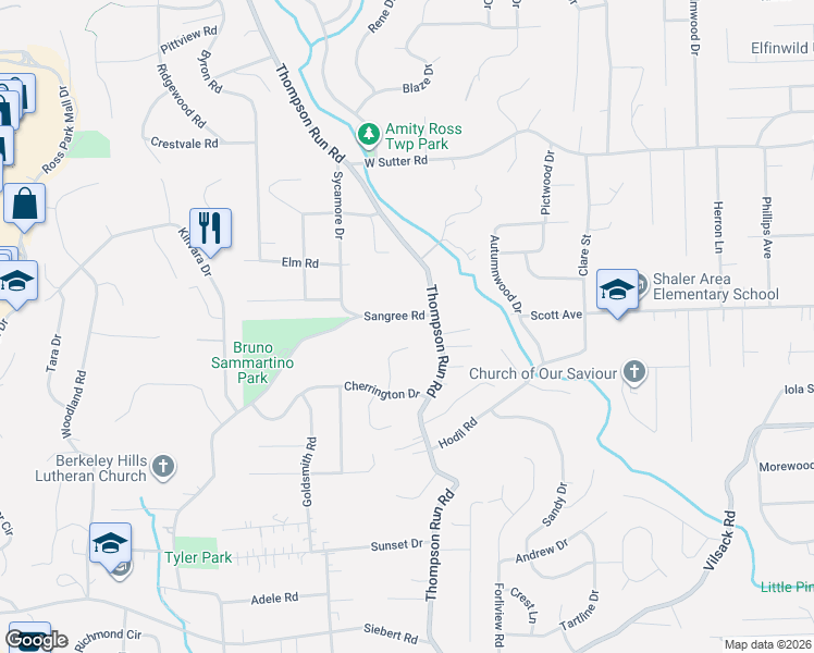 map of restaurants, bars, coffee shops, grocery stores, and more near 596 Sangree Road in Pittsburgh