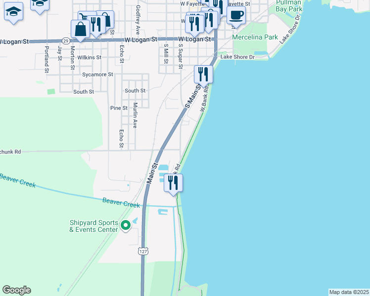 map of restaurants, bars, coffee shops, grocery stores, and more near 935 West Bank Road in Celina