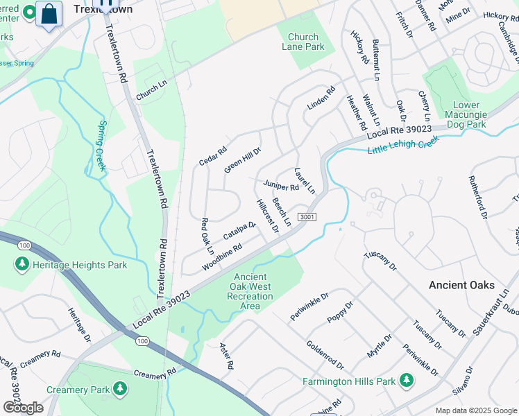 map of restaurants, bars, coffee shops, grocery stores, and more near 7367 Hillcrest Drive in Macungie