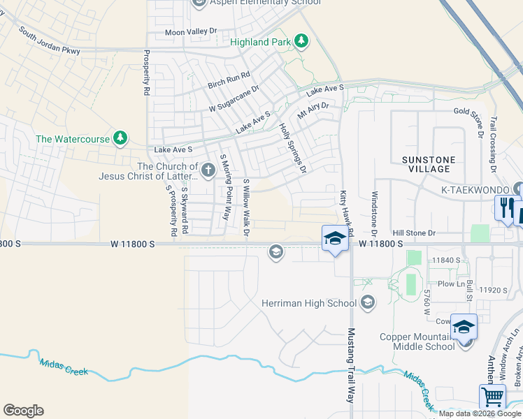 map of restaurants, bars, coffee shops, grocery stores, and more near 6199 Stone Mount Way in South Jordan