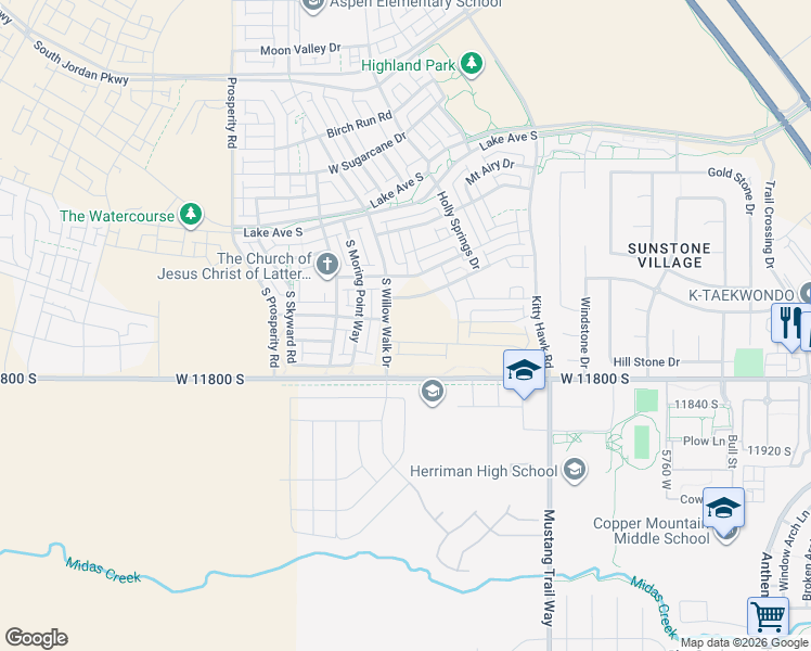 map of restaurants, bars, coffee shops, grocery stores, and more near 6201 Stone Mountain Way in South Jordan