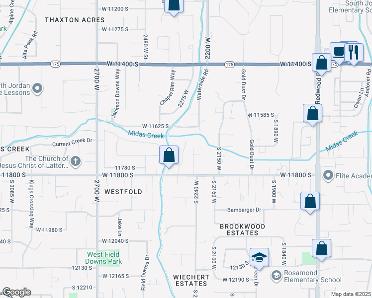 map of restaurants, bars, coffee shops, grocery stores, and more near 11707 South Myers Park Lane in Riverton