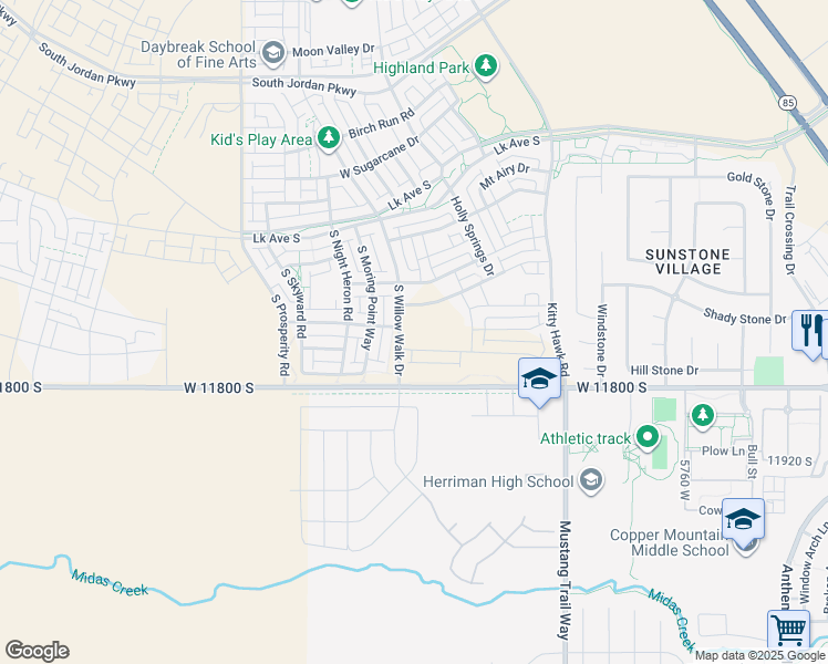 map of restaurants, bars, coffee shops, grocery stores, and more near 6213 West Stone Mount Way in South Jordan