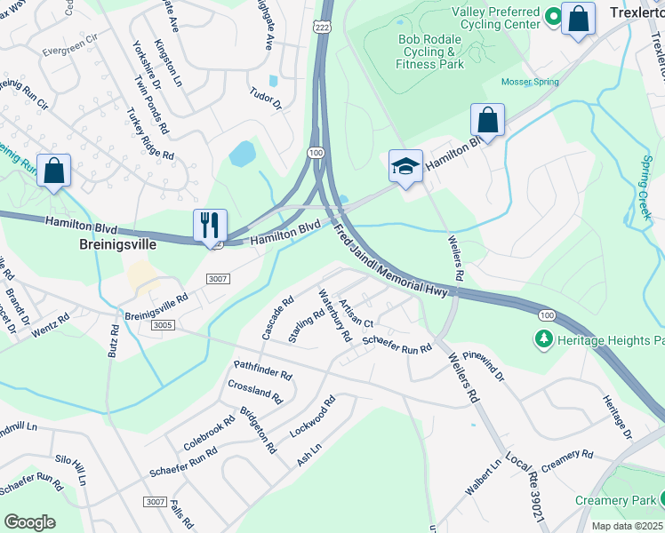 map of restaurants, bars, coffee shops, grocery stores, and more near 8525 Gateway Road in Breinigsville